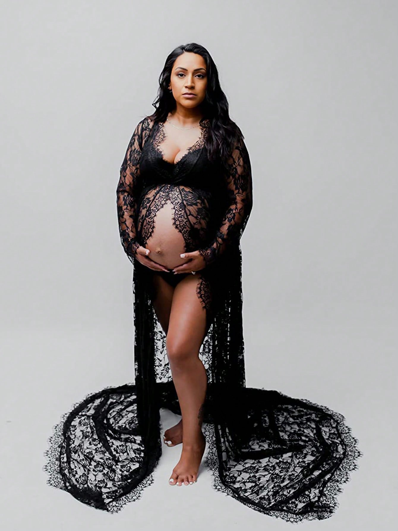Black Lace Maternity Photoshoot Gown