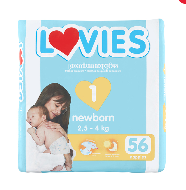 Lovies Value Pack Newborn Diapers (56 Pack)