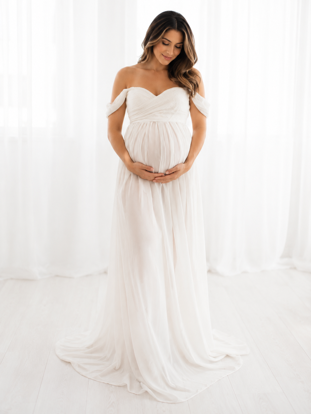 White Chiffon Maternity Photoshoot Dress