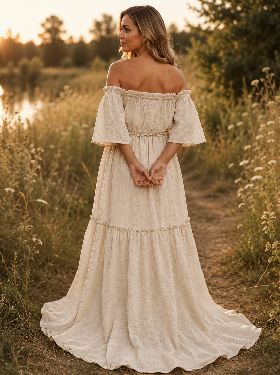 Bohemian Off-Shoulder Maternity Dress