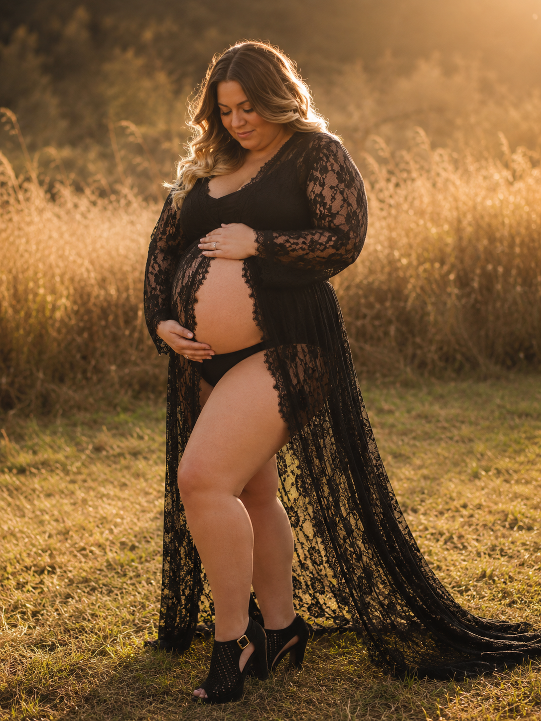 Black Lace Maternity Photoshoot Gown