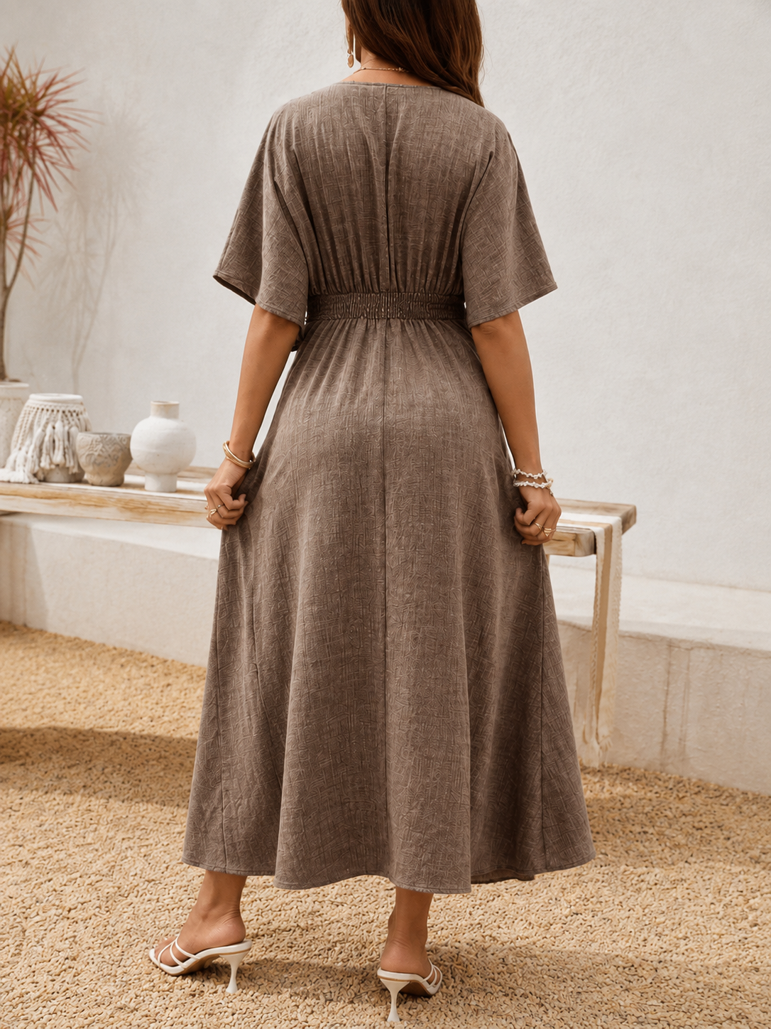 Brown V-Neck Maternity Maxi Dress