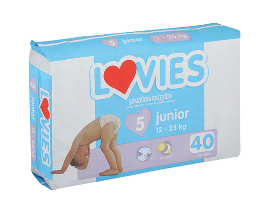 Lovies Junior Diapers Value Pack (40 Pack) – Size 5