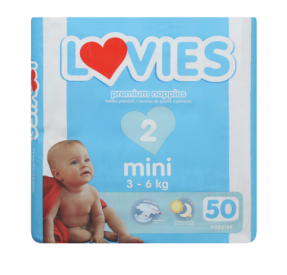 Lovies Mini Diapers Value Pack (50 Pack) – Size 2