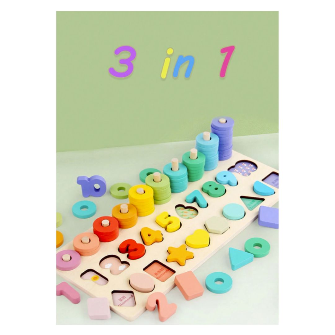 3-in-1 Wooden Educational Log Board