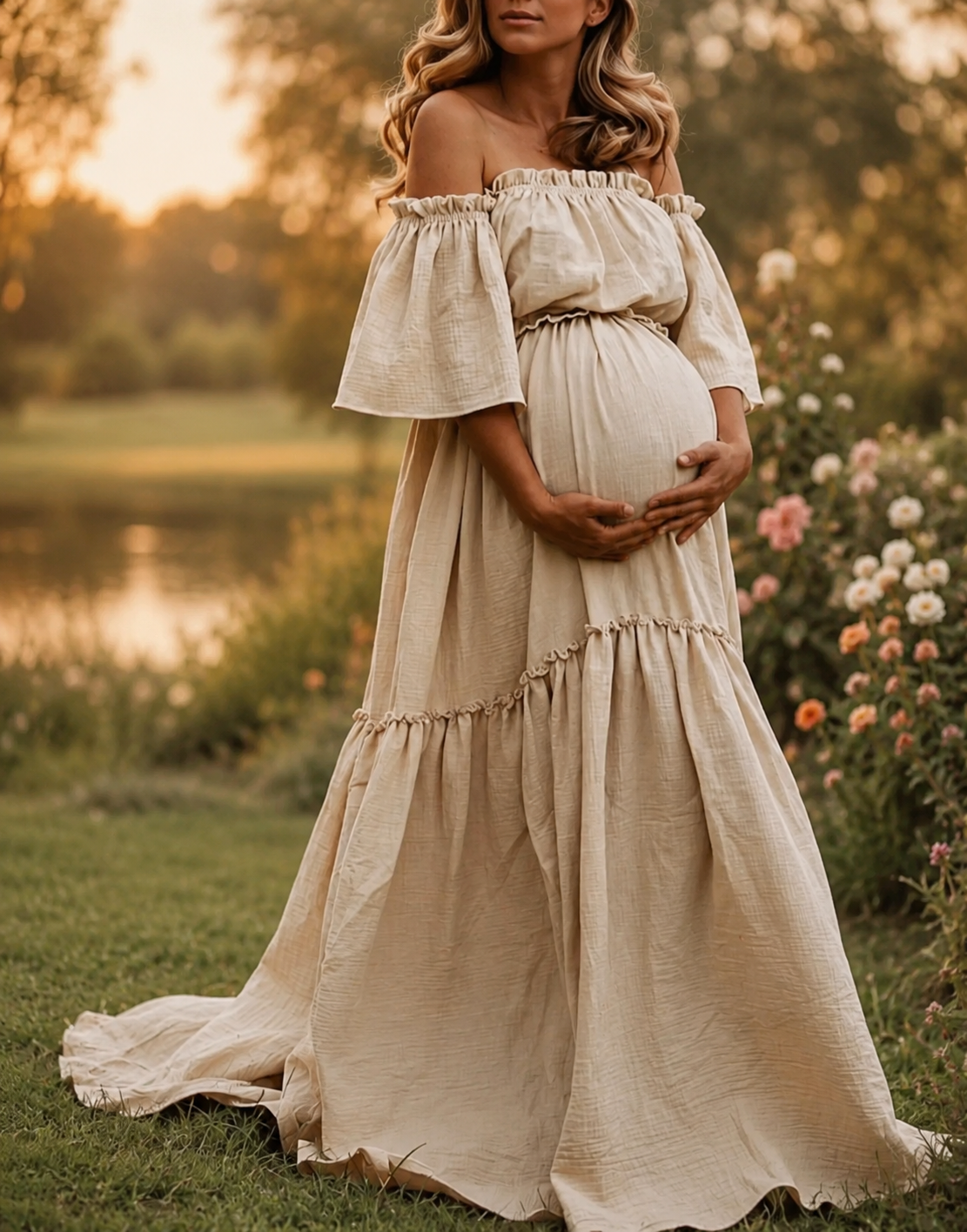 Bohemian Off-Shoulder Maternity Dress