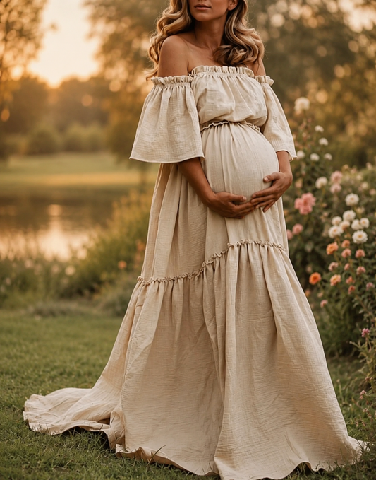 Bohemian Off-Shoulder Maternity Dress